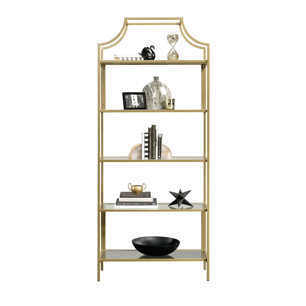 Better Homes & Gardens Nola 5-Shelf Etagere Bookcase, 71 in, Gold Finish