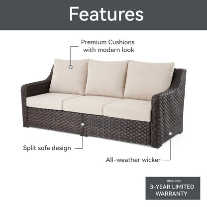 Better Homes & Gardens River Oaks Outdoor Sofa and 2 Nesting Tables with Patio Cover, Dark Brown