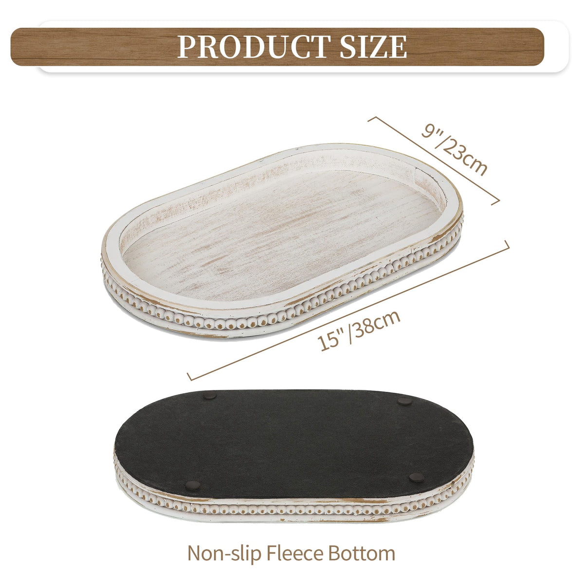 Hanobe Decorative Tray， Wooden Candle Holder Tray for Coffee Table Decor Farmhouse Centerpiece Kichen Counter ，White Washed 15"