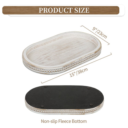 Hanobe Decorative Tray， Wooden Candle Holder Tray for Coffee Table Decor Farmhouse Centerpiece Kichen Counter ，White Washed 15"