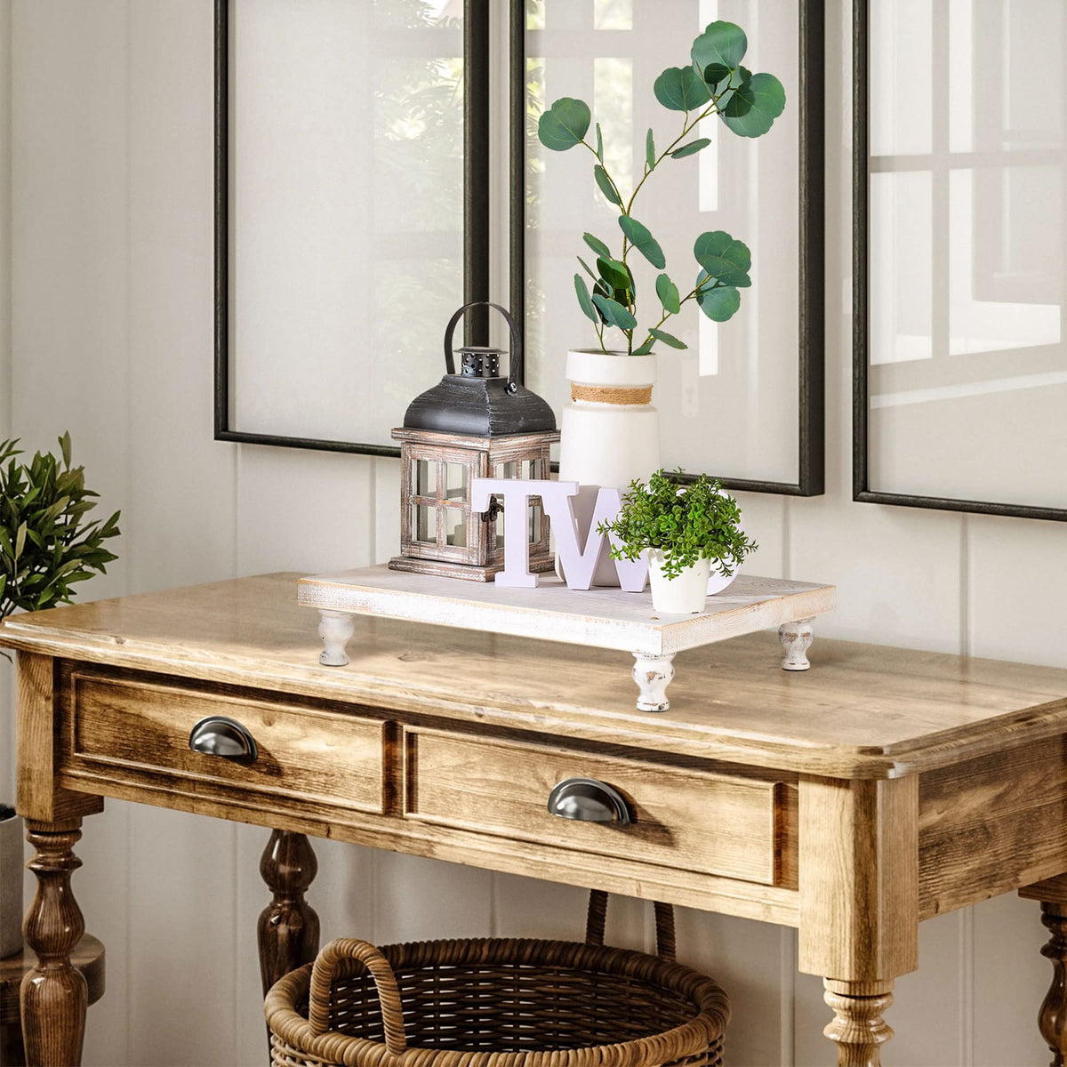 Hanobe Decorative Wood Tray Risers for Farmhouse Table Centerpiece for Coffee Kitchen Dining Room Table