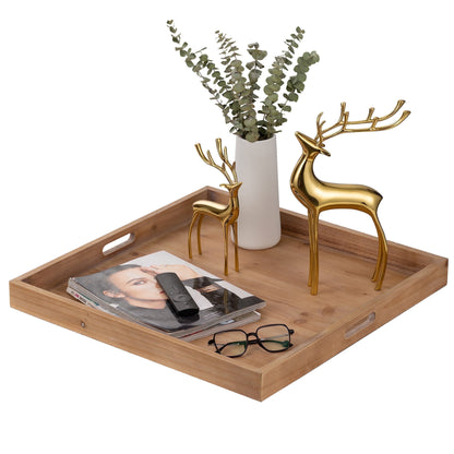 Hanobe Square Extra Large Ottoman Tray: Decorative Wooden Serving Trays with Handles for Ottoman Coffee Table Topper  Living Room