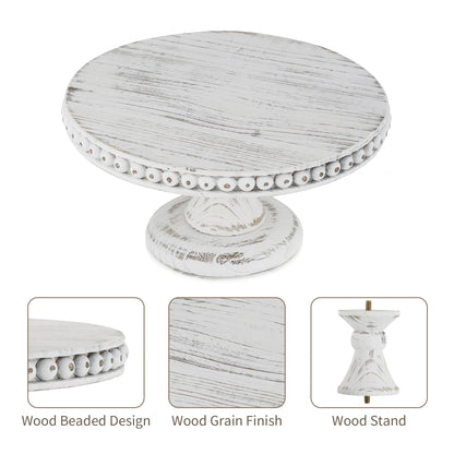 Hanobe Rustic Cake Stand 11.8 Inch Wood Dessert Display Riser Vintage Beads Cake Stand for Wedding Reception Decoration
