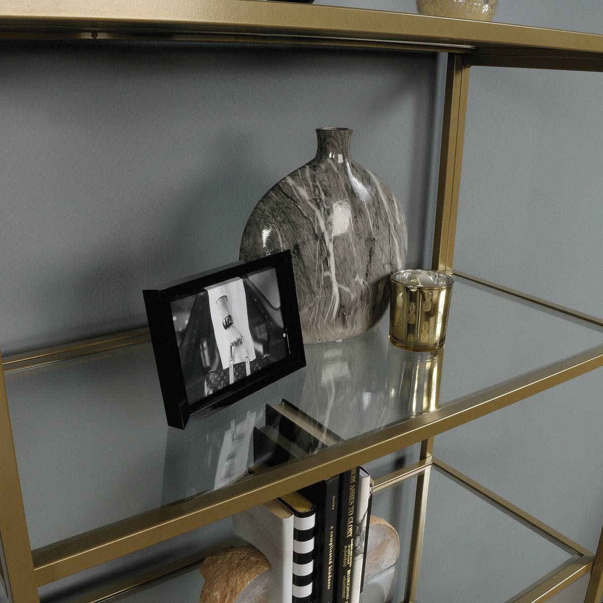 Better Homes & Gardens Nola 5-Shelf Etagere Bookcase, 71 in, Gold Finish