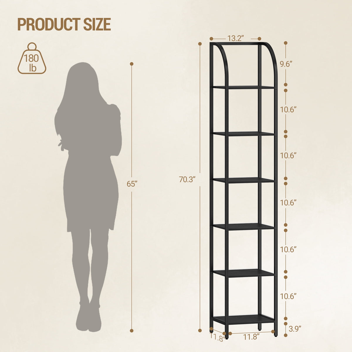 Hzuaneri Bookshelf Narrow Bookcase, Tall Storage Rack with Steel Frame, Display Standing Shelf Unit, Skinny Book Shelf for Study Living Room Home Office, Industrial Style, 6-Tier Black