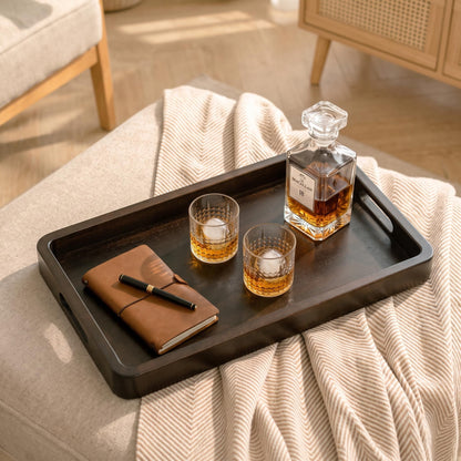 Hanobe 20" Large Wooden Ottoman Serving Trays for Coffee Table Decor | Wulnut Big Decorative Tray with Handles for Modern Farmhouse Living Room Decor
