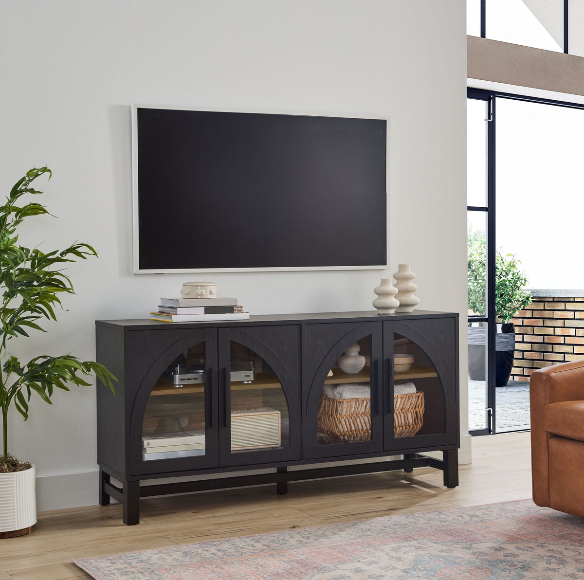 Better Homes & Gardens Juliet Arch TV Stand for TVs up to 65 in, Black Wood Finish