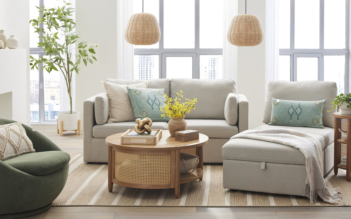 Better Homes & Gardens 100'' Modular Sectional Sofa with Storage Ottoman, White Linen