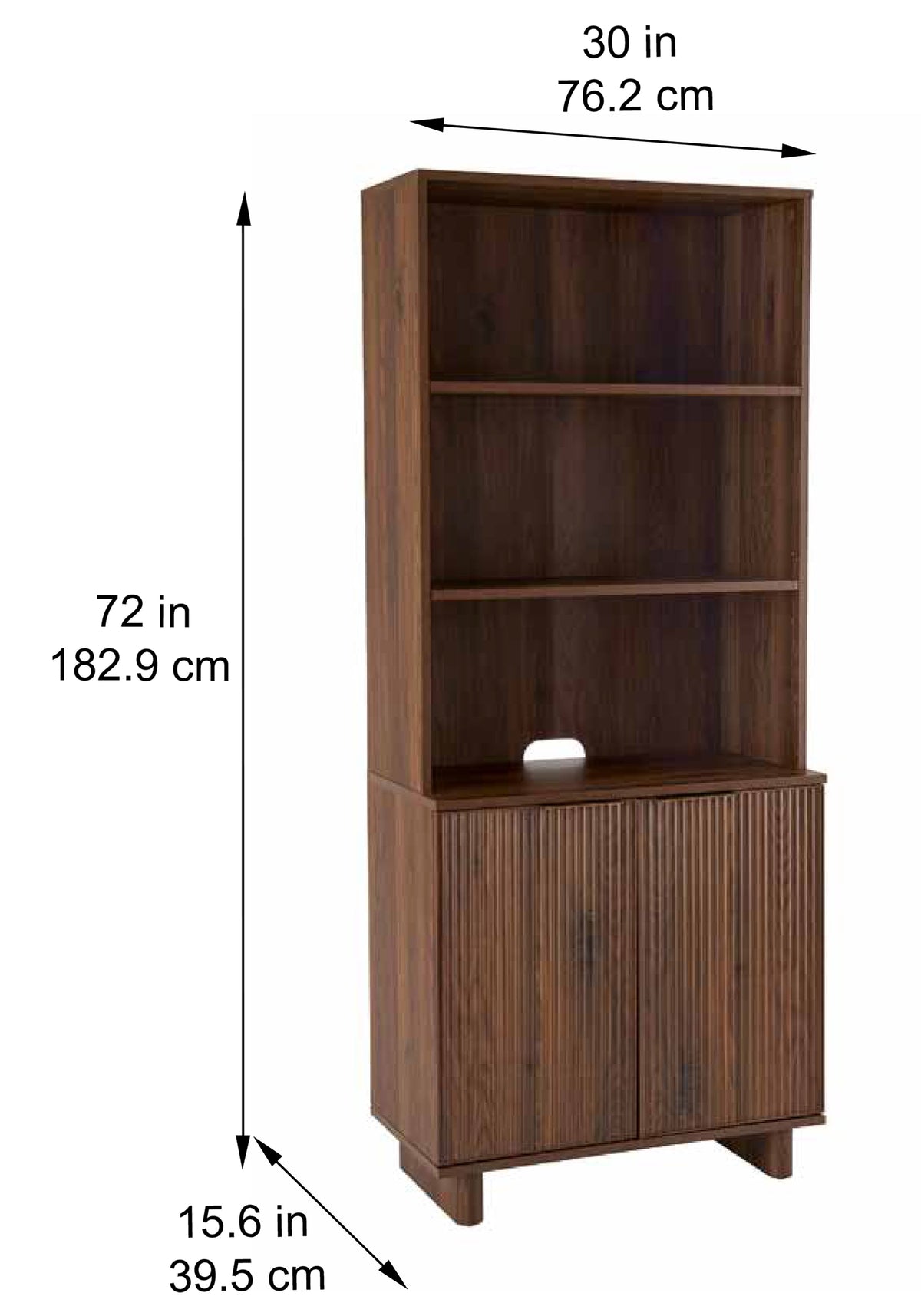 Better Homes & Gardens Lillian Fluted Bookcase with Doors and Storage, Walnut Finish