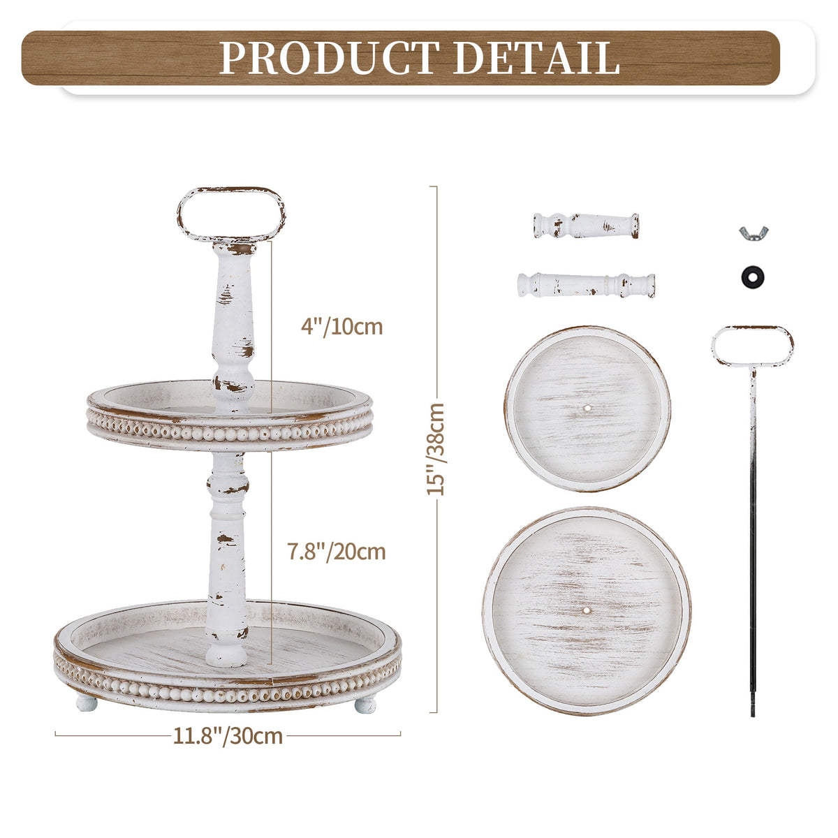 Hanobe Farmhouse Wooden Two Tiered Tray Stand:  2 Tier Trays Decor Wood for  Kitchen Island Decor Home Decor Living Room Coffee Table Centerpieces（White）