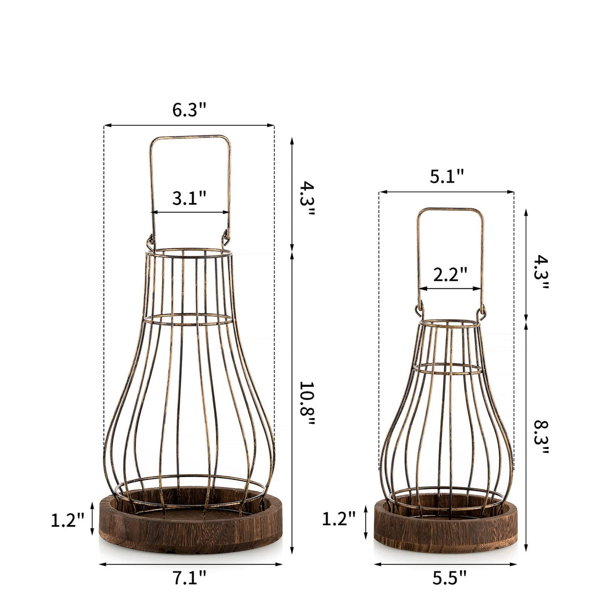 Hanobe Farmhouse Rustic Candle  Lantern Decor - Wire Metal Lantern Decorative Indoor Outdoor for Fireplace Mantle Coffee Table Decor Set of 2