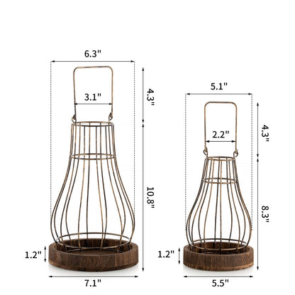 Hanobe Farmhouse Rustic Candle  Lantern Decor - Wire Metal Lantern Decorative Indoor Outdoor for Fireplace Mantle Coffee Table Decor Set of 2
