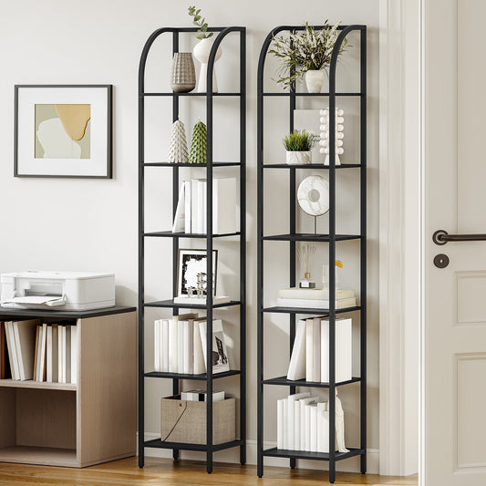 Hzuaneri Bookshelf Narrow Bookcase, Tall Storage Rack with Steel Frame, Display Standing Shelf Unit, Skinny Book Shelf for Study Living Room Home Office, Industrial Style, 6-Tier Black