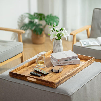 Hanobe Large Ottoman Tray: 30" Decorative Wooden Trays for Ottoman with Handles - Ottoman Table Topper for Coffee Table