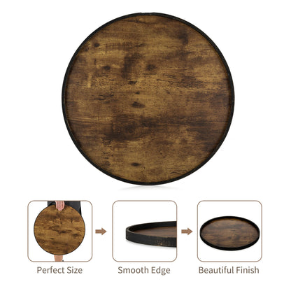 Hanobe Decorative Coffee Table Tray Decor: Brown Wooden Trays Farmhouse Centerpiece Candle Holder for Home Decor Ottoman Counter Display Living Room Organizer 18"