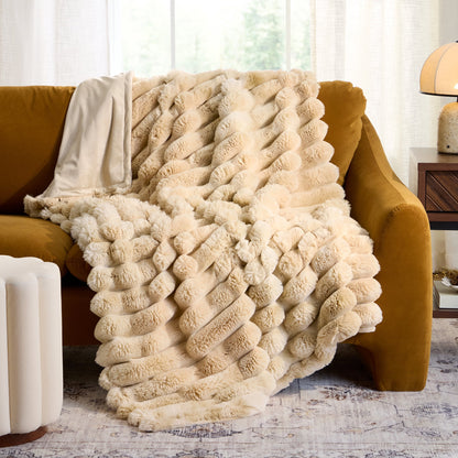 Better Homes & Gardens Beige Marbled Channel Faux Fur Throw, 50 in x 72 in
