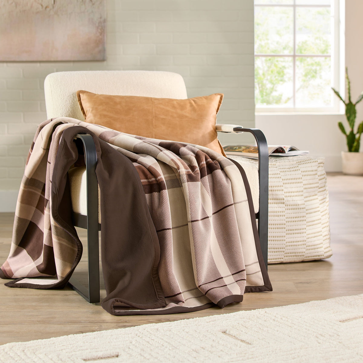 Better Homes & Gardens Super Soft Luxe Coco Plush Couch Throw Blanket, Brown Plaid