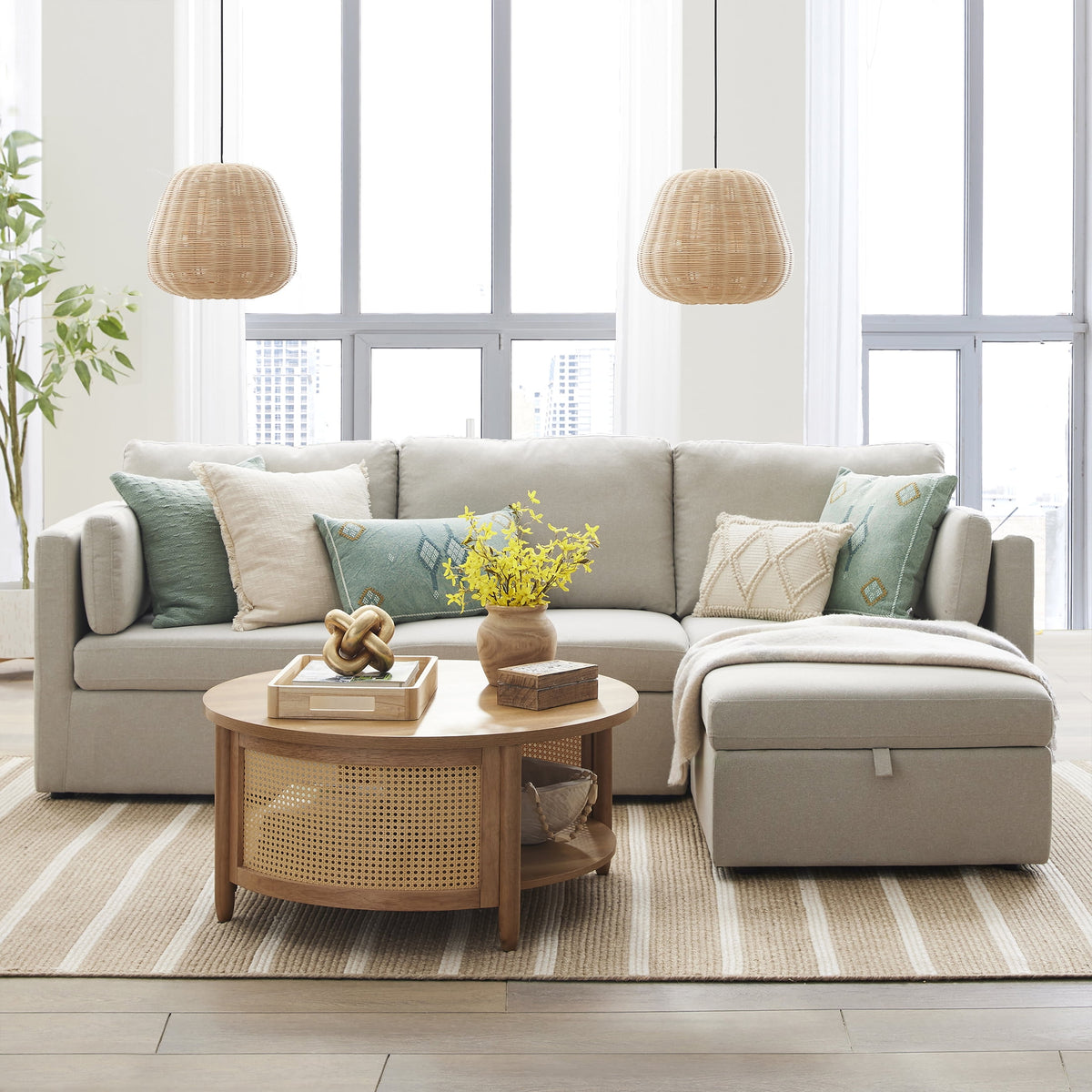Better Homes & Gardens 100'' Modular Sectional Sofa with Storage Ottoman, White Linen