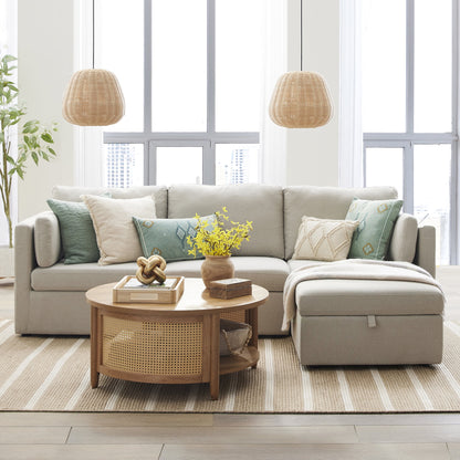 Better Homes & Gardens 100'' Modular Sectional Sofa with Storage Ottoman, White Linen