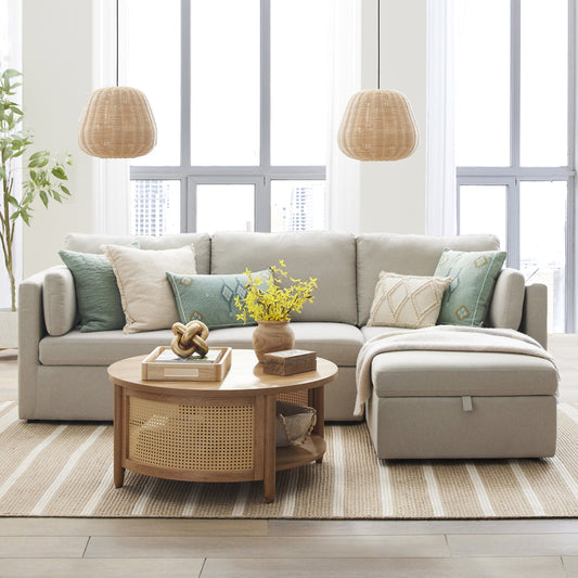 Better Homes & Gardens 100'' Modular Sectional Sofa with Storage Ottoman, White Linen