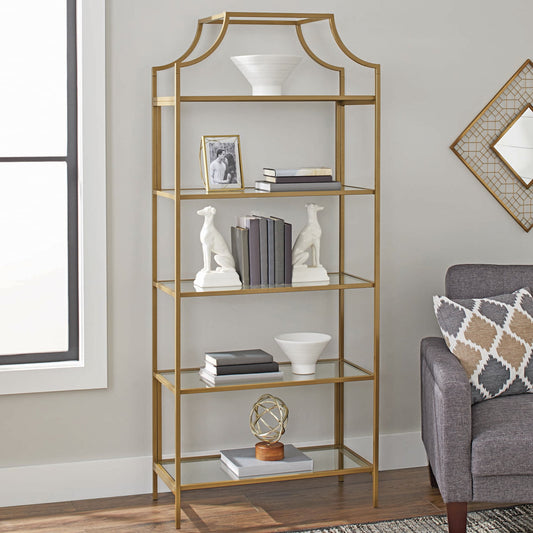 Better Homes & Gardens Nola 5-Shelf Etagere Bookcase, 71 in, Gold Finish