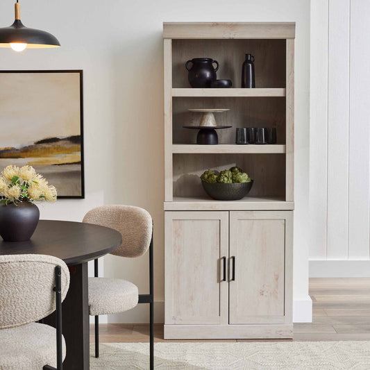 Better Homes & Gardens Glendale 5-Shelf Bookcase with Doors, Rustic White Finish