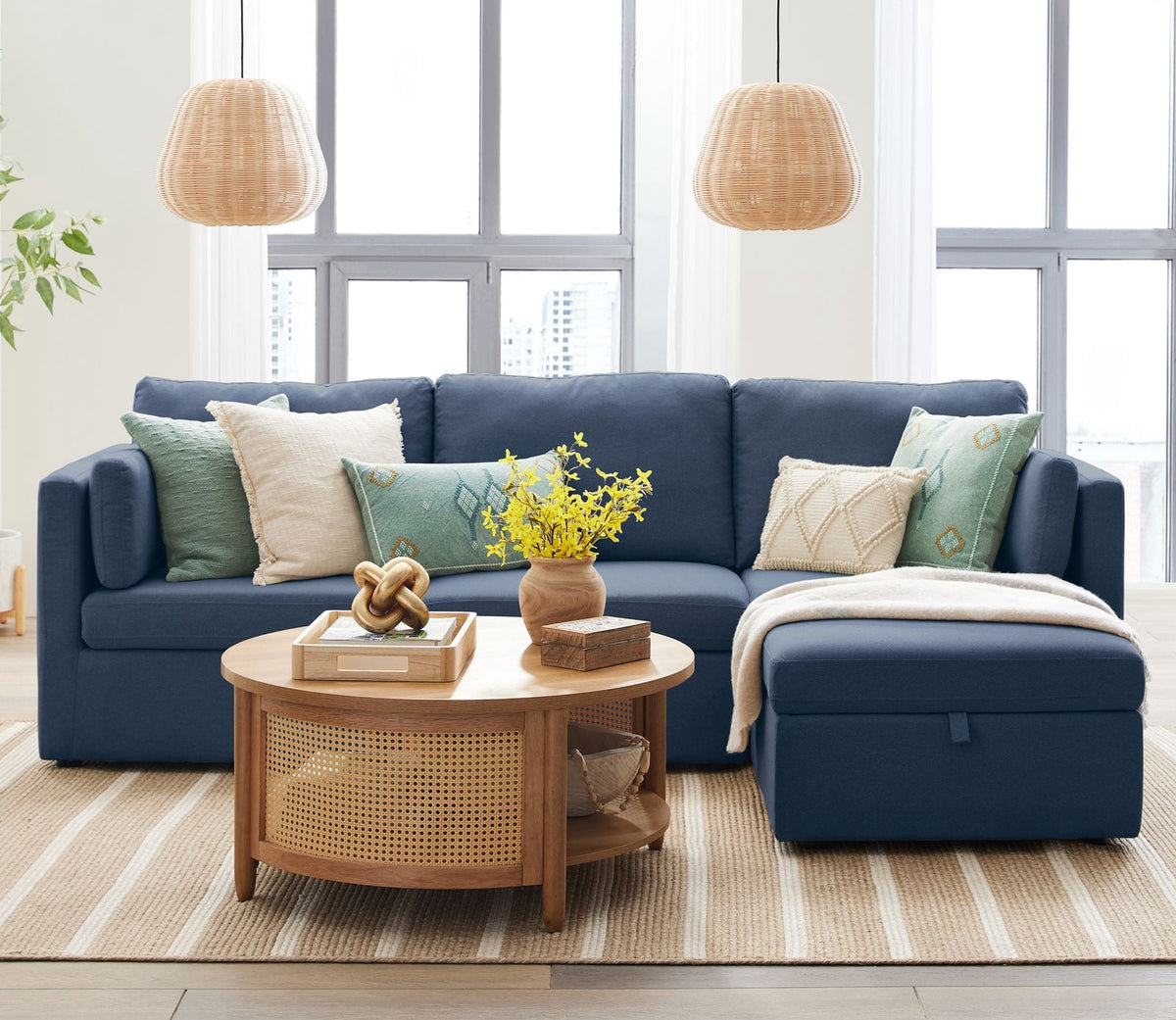 Better House 100" Modular Sectional Sofa with Storage Ottoman