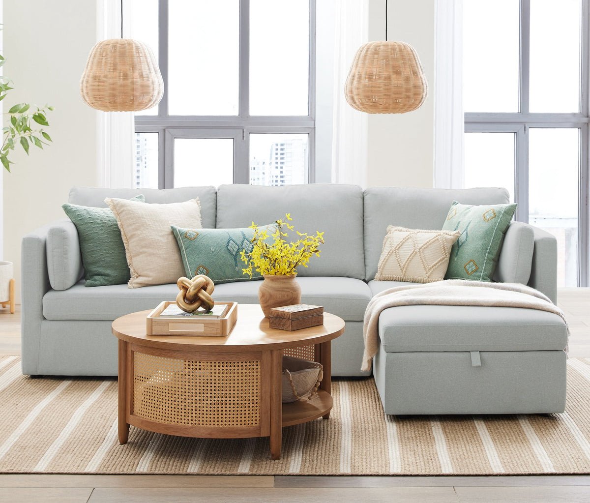 Better House 100" Modular Sectional Sofa with Storage Ottoman