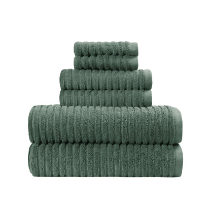Better Homes & Gardens PowerLoft AIRRICH® 6 Piece Bath Towel Set, Green Ash Textured Stripe