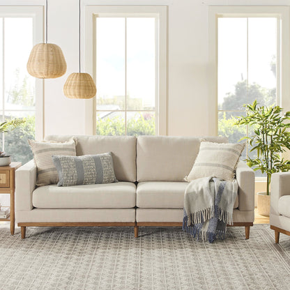 Better Homes & Gardens Springwood Wood Frame 83.46" Couch, Cream Linen, Light Honey Woodbase Finish