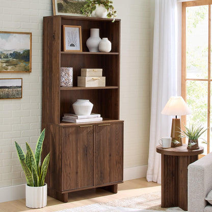 Better Homes & Gardens Lillian Fluted Bookcase with Doors and Storage, Walnut Finish