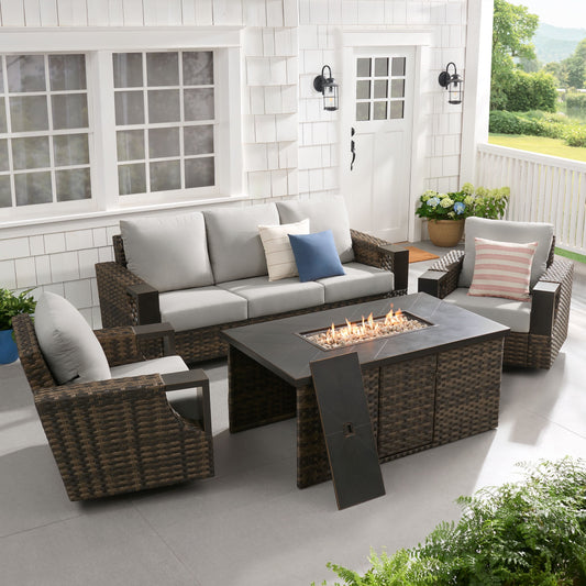 Better Homes and Gardens Rockport 4-Piece Outdoor Conversation Set with Firepit Table