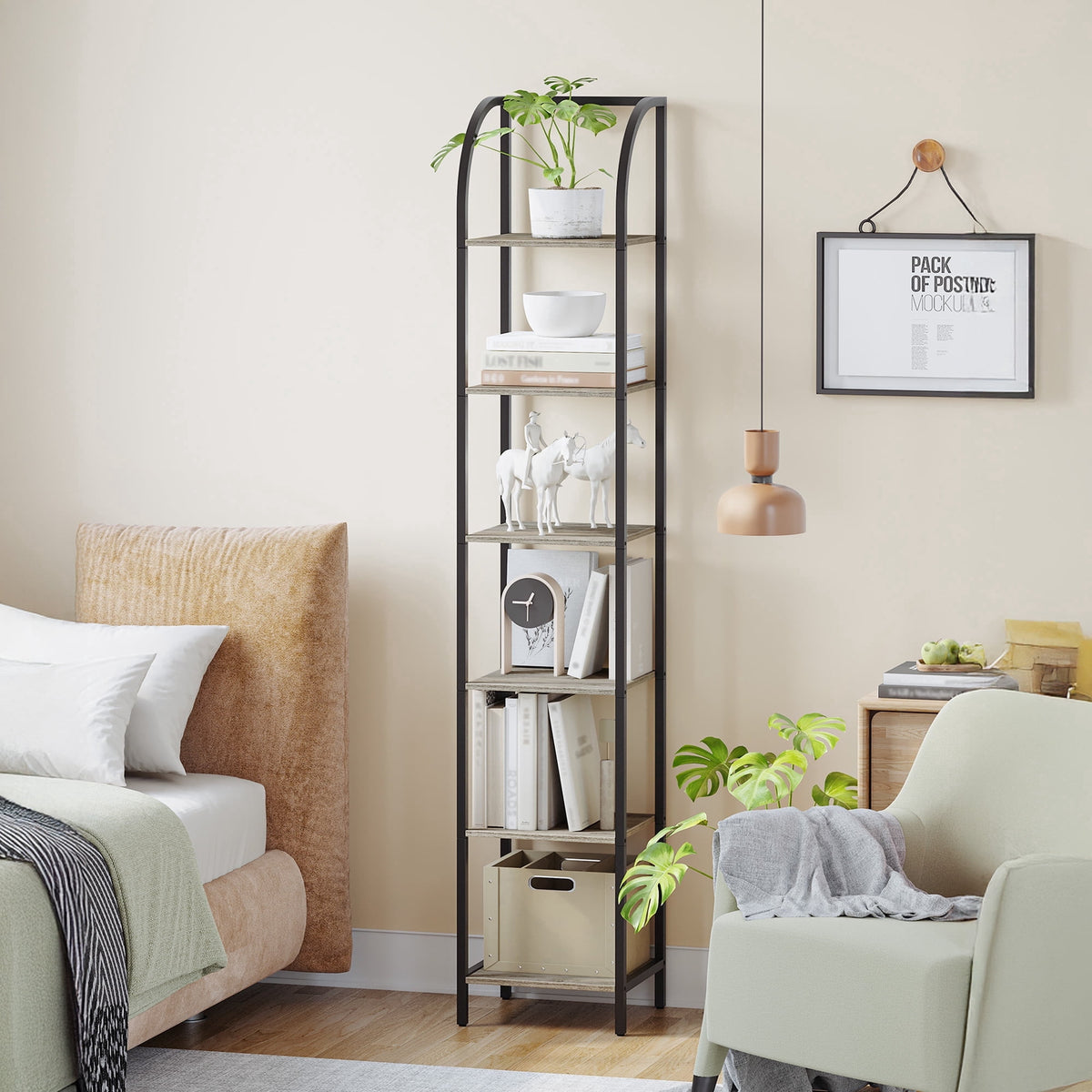 Better House 6-Tier Narrow Industrial Bookcase with Steel Frame