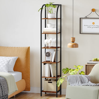 Better House 6-Tier Narrow Industrial Bookcase with Steel Frame