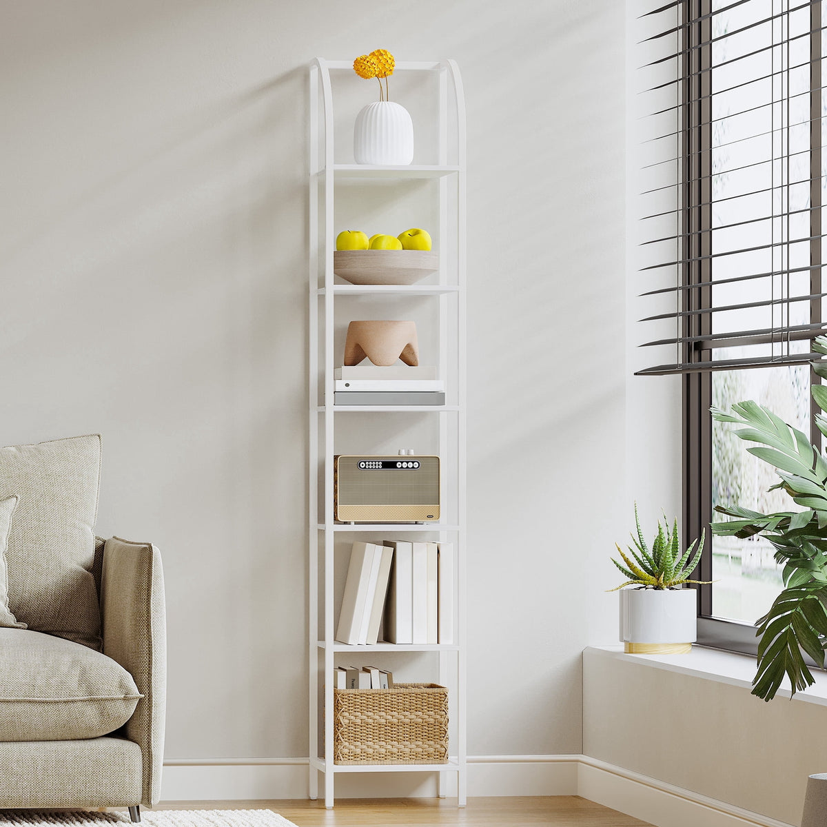 Better House 6-Tier Narrow Industrial Bookcase with Steel Frame