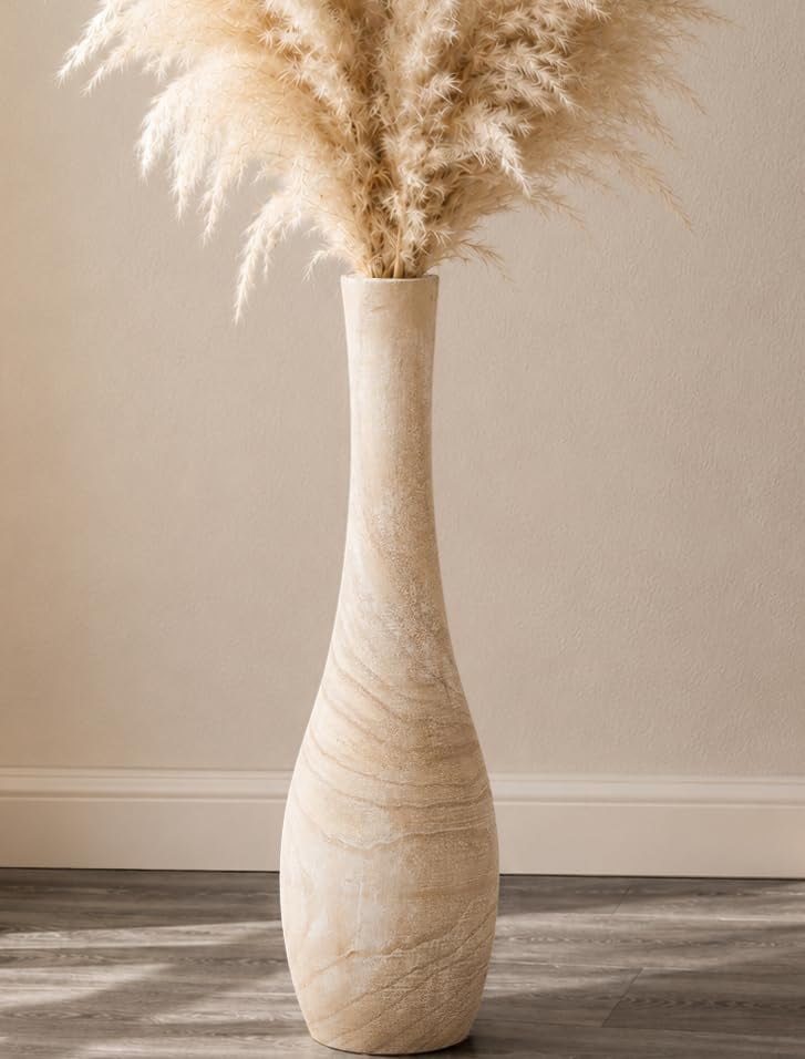Hanobe 22" Tall Floor Vase Decorative for Pampas Grass, Boho Farmhouse Living Room Decor （Whitewashed）