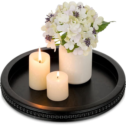 Better House 17.7" Round Wooden Serving Tray with Beaded Edge