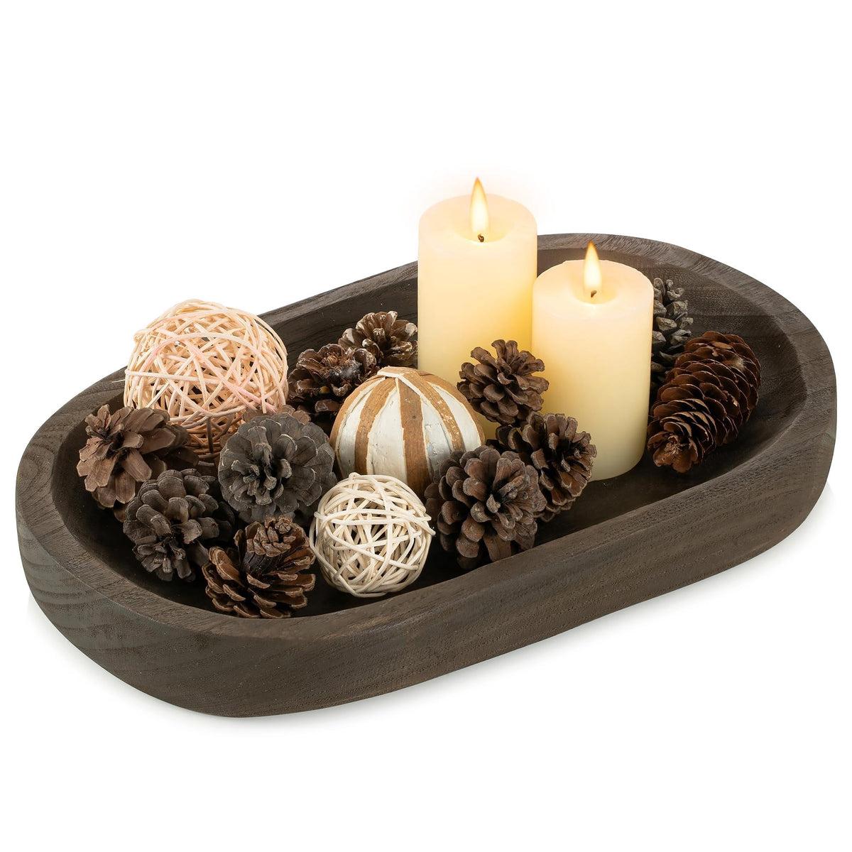 Hanobe Wooden Decorative Bowl for Coffee Table Entryway Decor, Rustic Brown