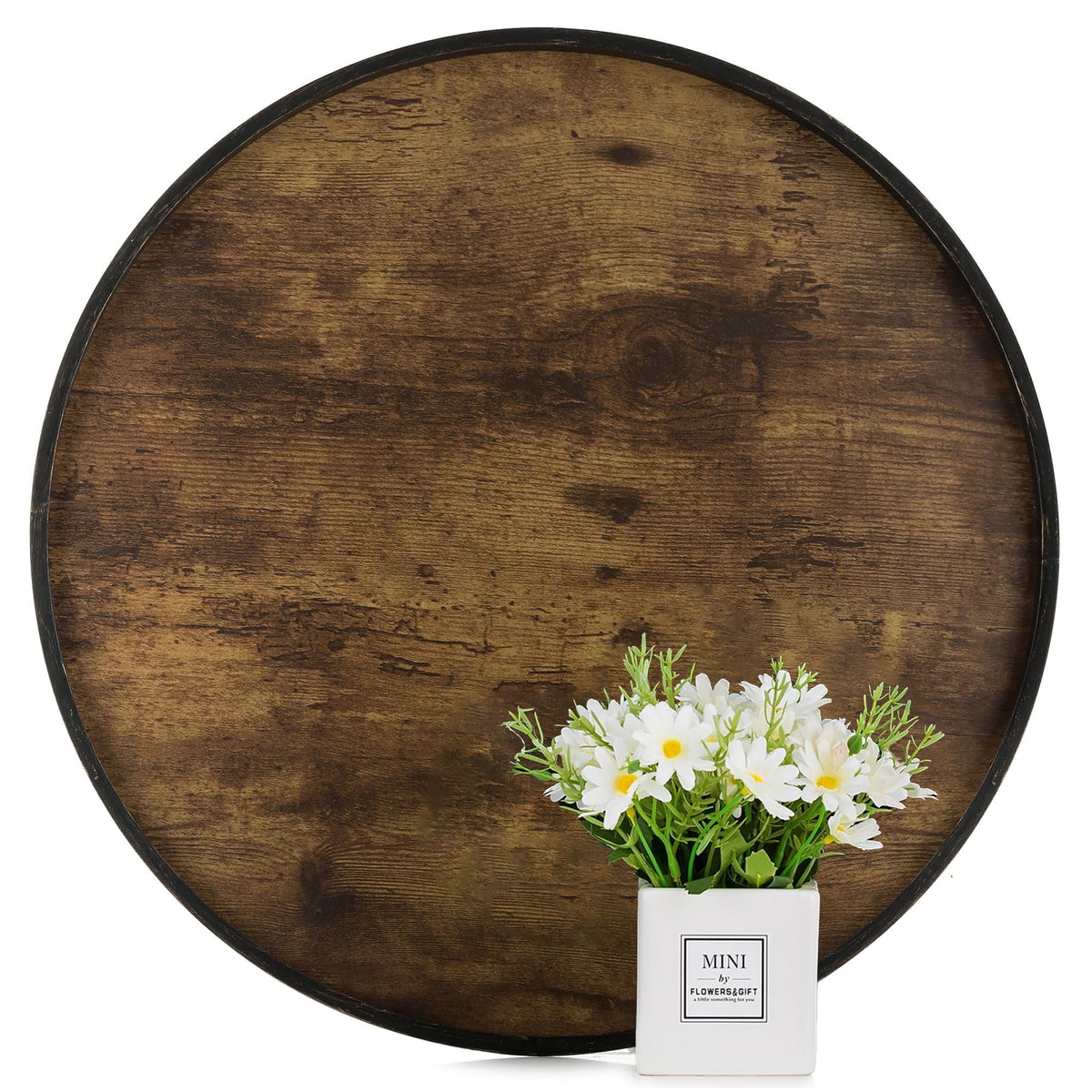 Hanobe Decorative Coffee Table Tray Decor: Brown Wooden Trays Farmhouse Centerpiece Candle Holder for Home Decor Ottoman Counter Display Living Room Organizer 18"