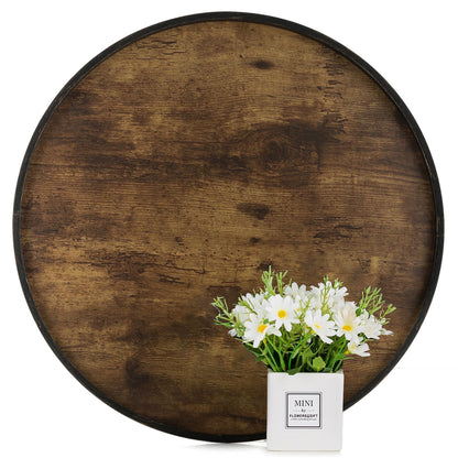Hanobe Decorative Coffee Table Tray Decor: Brown Wooden Trays Farmhouse Centerpiece Candle Holder for Home Decor Ottoman Counter Display Living Room Organizer 18"