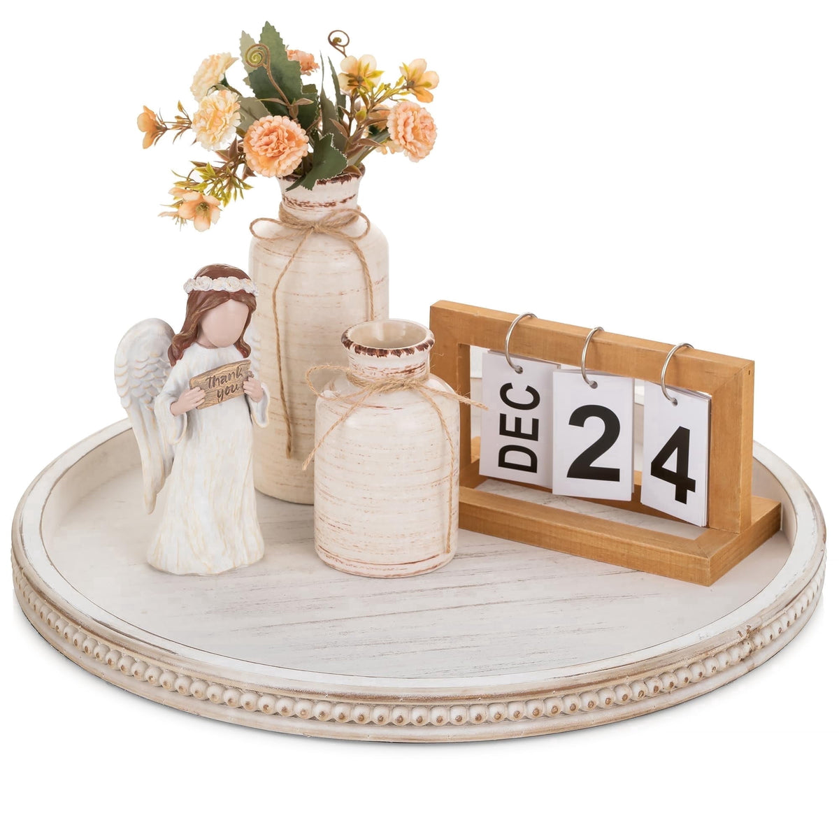 Better House 17.7" Round Wooden Serving Tray with Beaded Edge