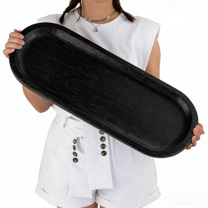 Hanobe Decorative Bowl Large Wooden Tray: 25.5" Extra Long Wood Dough Bowls Dining  Room Table Centerpiece (Black)