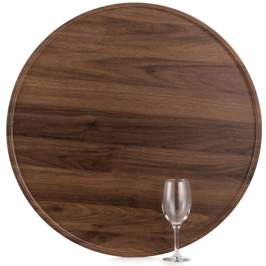 Hanobe Extra Large Round Ottoman Tray Wood, 17.7" Large Circle Decorative Serving Trays for Ottoman Coffee Table, Walnut