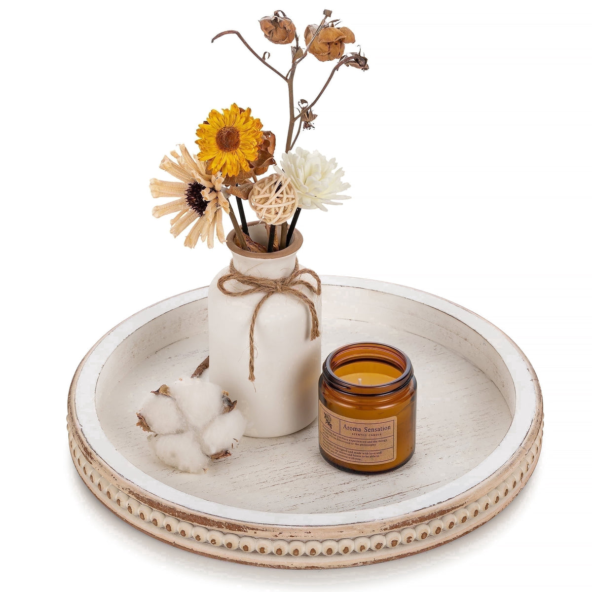 Better House 17.7" Round Wooden Serving Tray with Beaded Edge