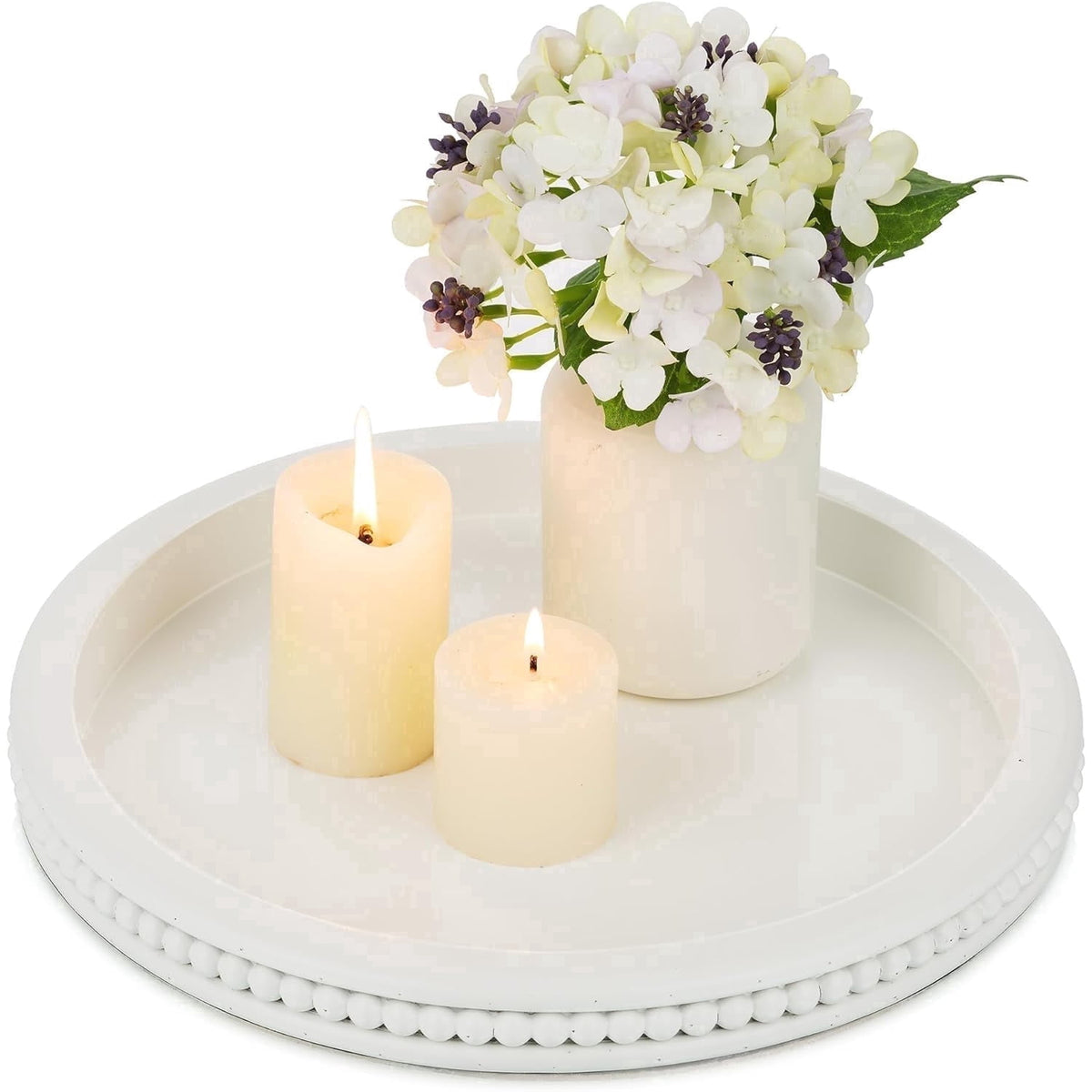 Better House 17.7" Round Wooden Serving Tray with Beaded Edge