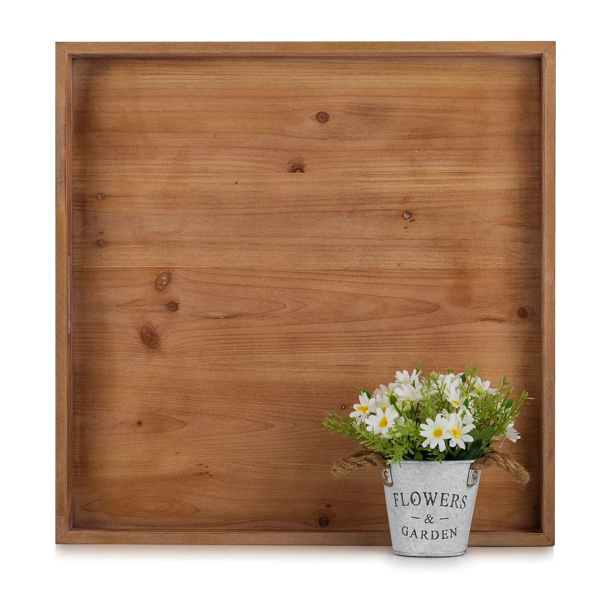 Hanobe Square Extra Large Ottoman Tray: Decorative Wooden Serving Trays with Handles for Ottoman Coffee Table Topper  Living Room