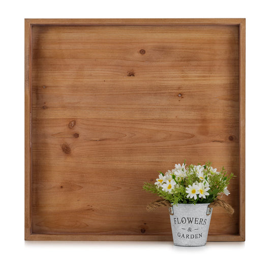 Hanobe Square Extra Large Ottoman Tray: Decorative Wooden Serving Trays with Handles for Ottoman Coffee Table Topper  Living Room