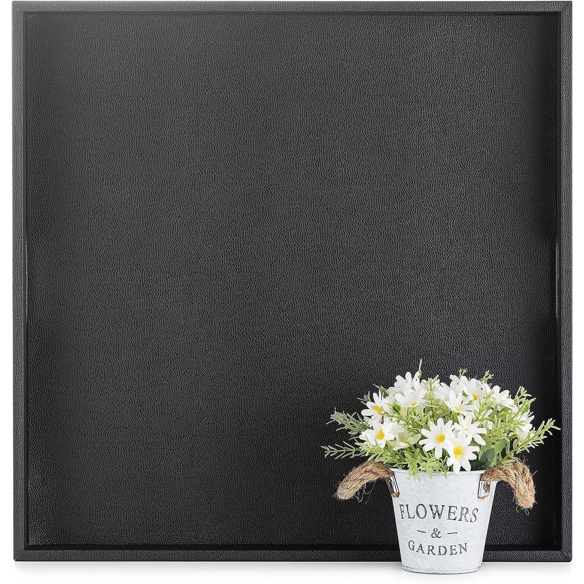 Hanobe Square Extra Large Ottoman Tray：Black Leather Decorative Tray with Handles for Ottoman Table Topper Coffee Table Living Room 22" x 22"