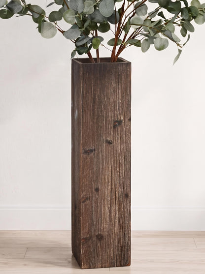 Hanobe Floor Vase Decorative Tall， 21 Inch Wooden Oblong Tall Vases for Floor Home Decor Living Room (Light Brown)