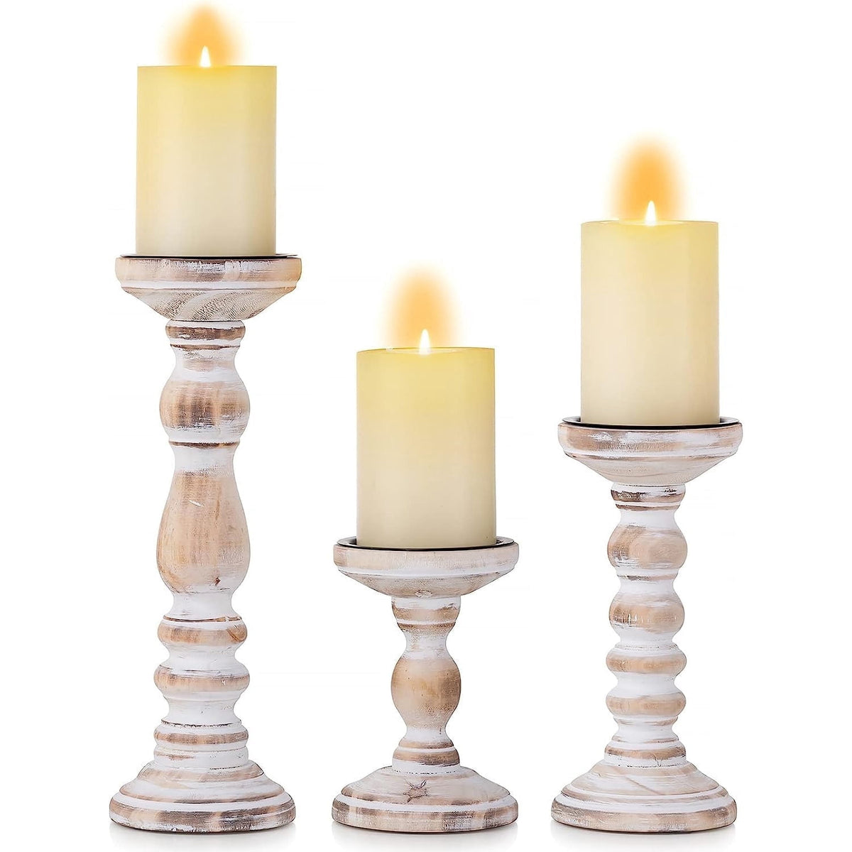 Hanobe Wooden Pillar Candle Holders  Set of 3